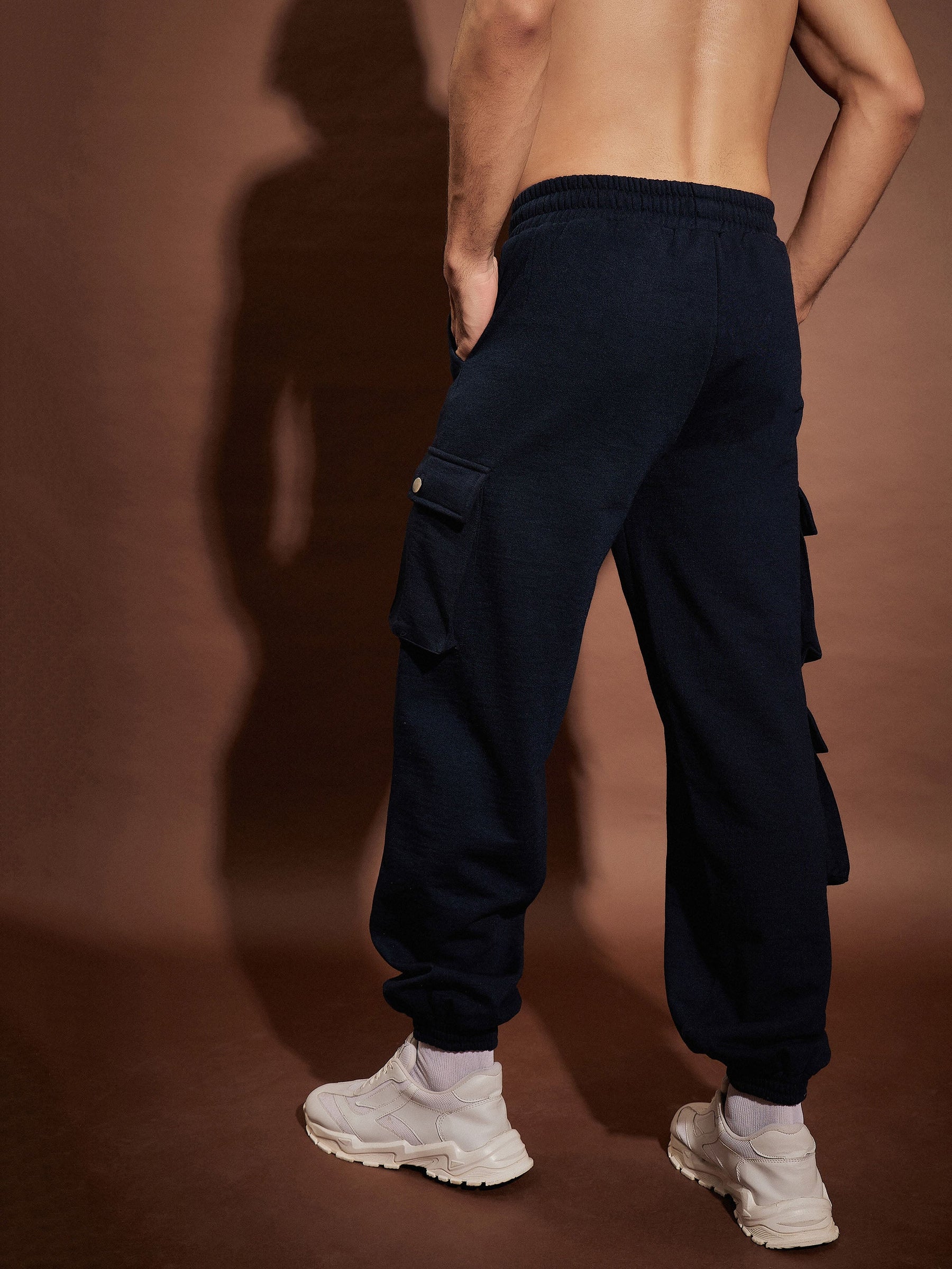 Navy Utility Pockets Oversized Joggers-MASCLN SASSAFRAS