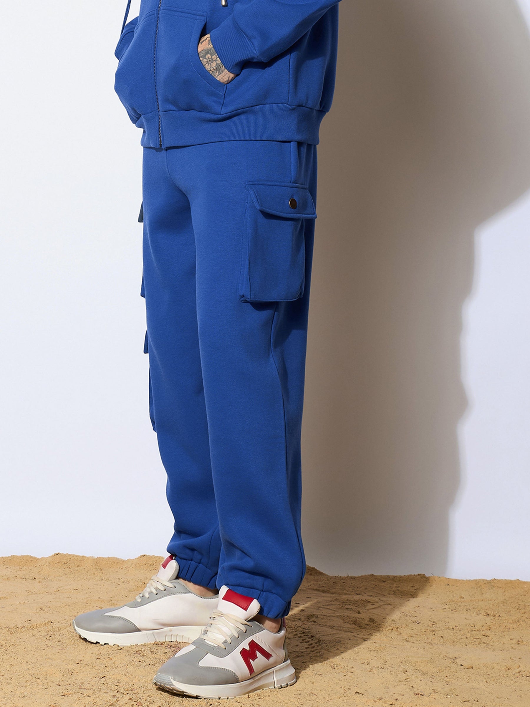 Blue Utility Pockets Oversized Joggers-MASCLN SASSAFRAS