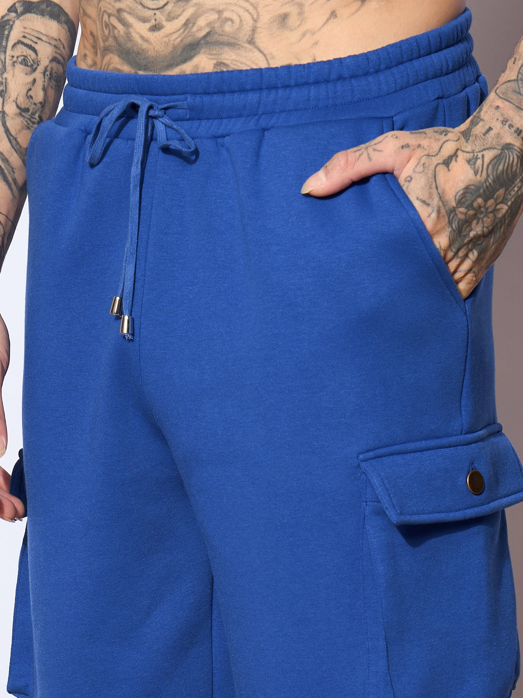 Blue Utility Pockets Oversized Joggers-MASCLN SASSAFRAS