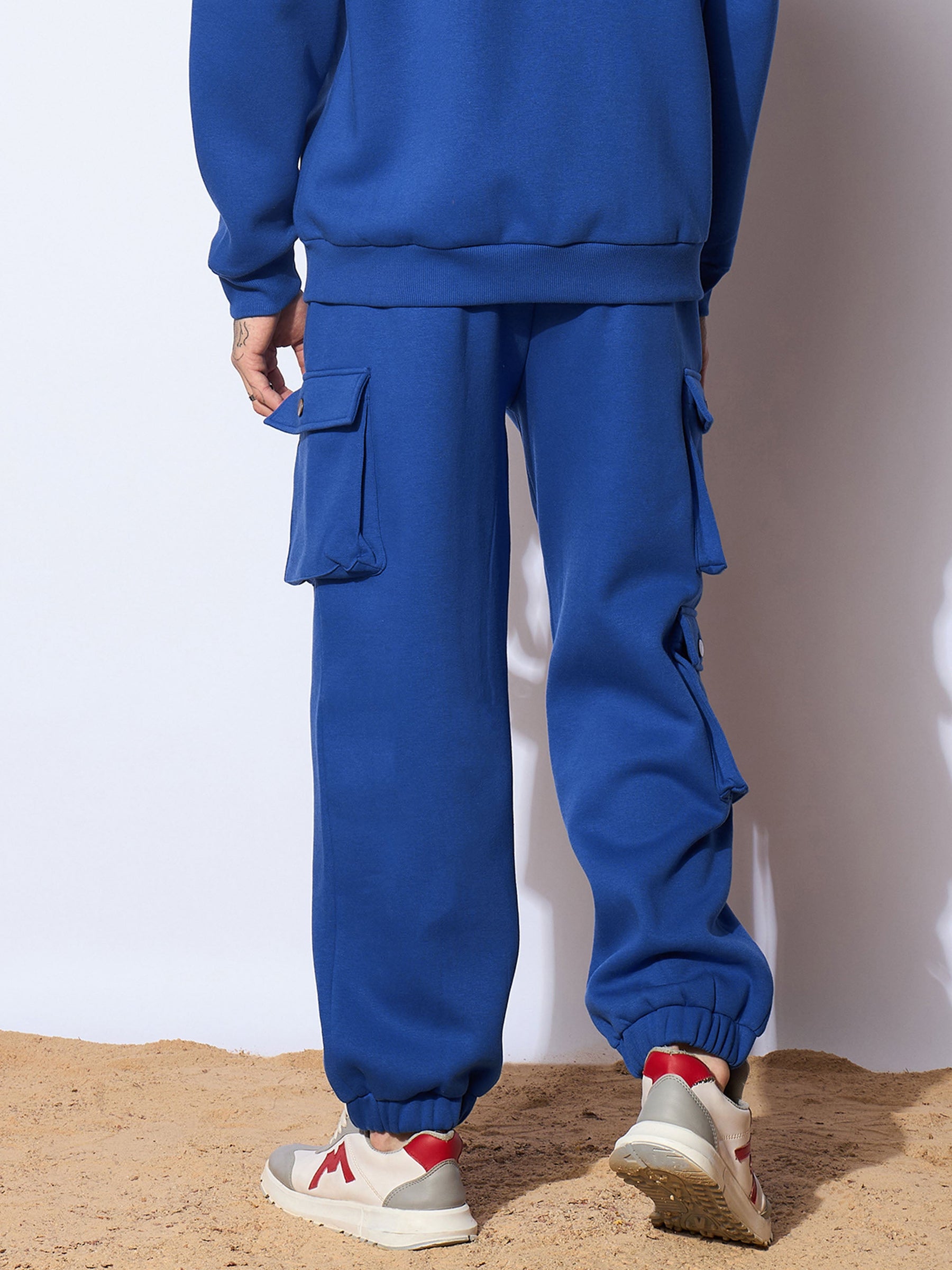 Blue Utility Pockets Oversized Joggers-MASCLN SASSAFRAS