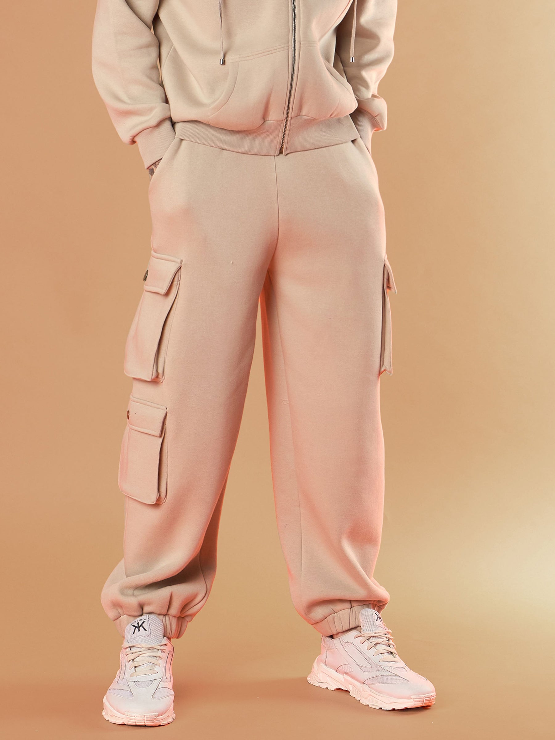 Taupe Utility Pockets Oversized Joggers-MASCLN SASSAFRAS