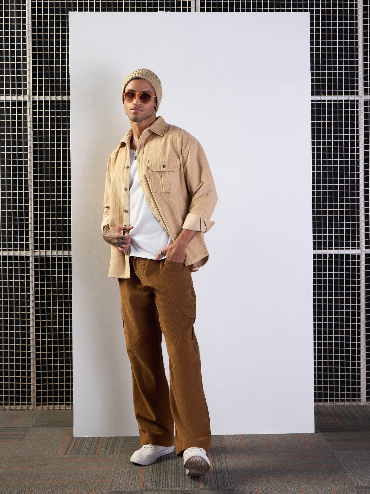 Brown Corduroy Side Pocket Cargo Pants-MASCLN SASSAFRAS