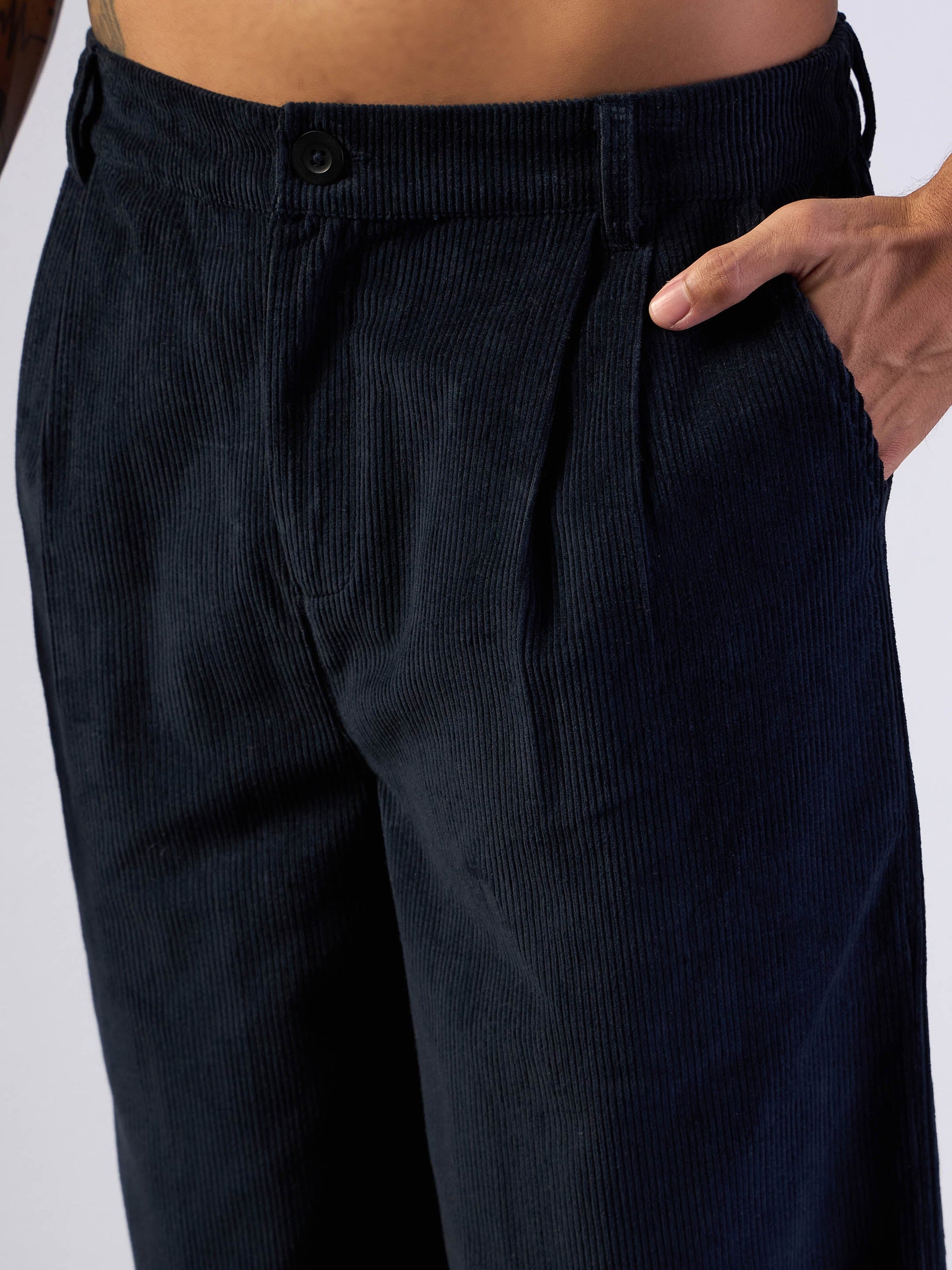 Navy Corduroy Front Dart Pants-MASCLN SASSAFRAS