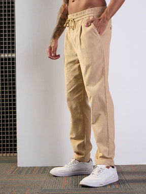 Beige Corduroy Elasticated Pants-MASCLN SASSAFRAS