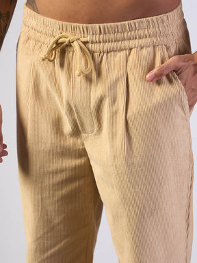 Beige Corduroy Elasticated Pants-MASCLN SASSAFRAS