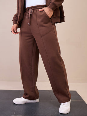 Dark Brown Pintuck Oversize Sweatpants-MASCLN SASSAFRAS