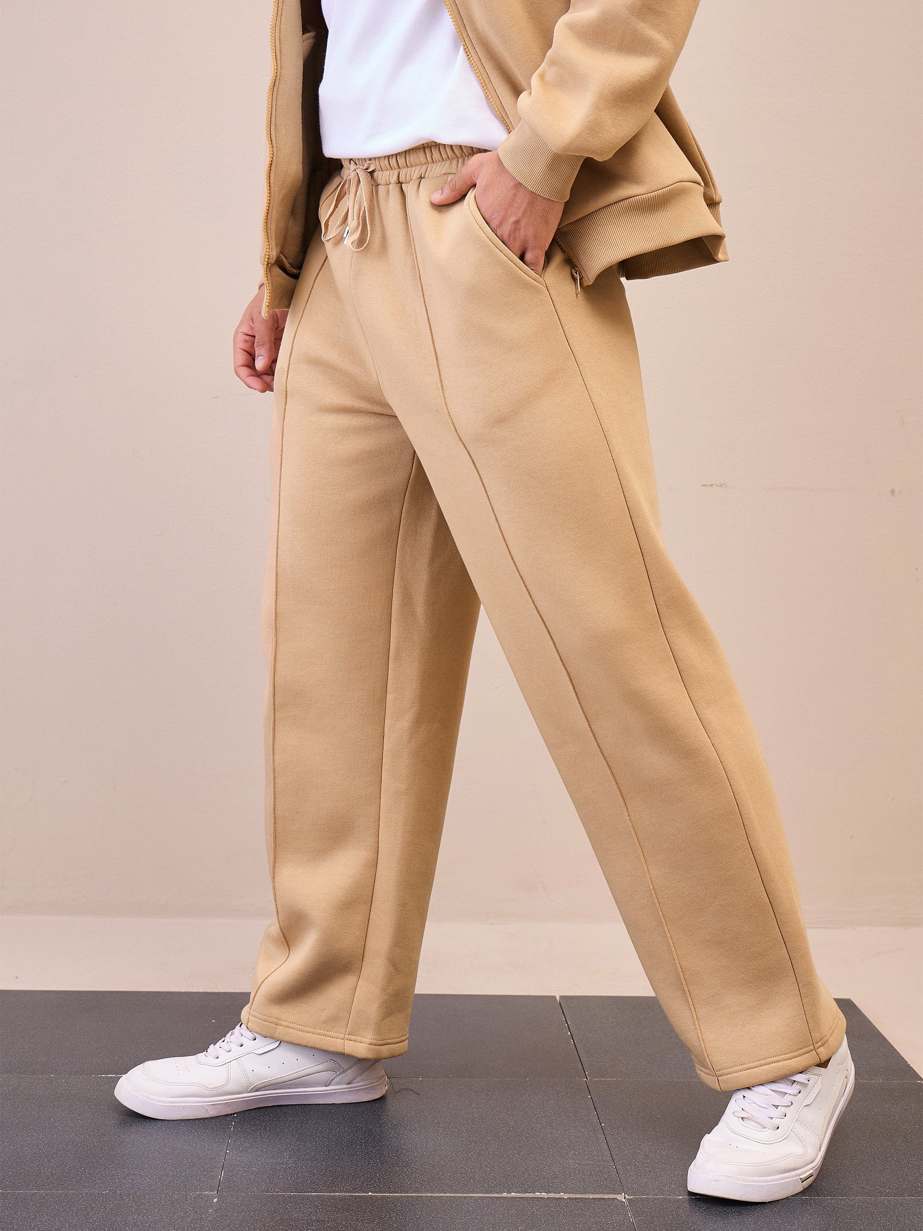 Beige Pintuck Oversize Sweatpants-MASCLN SASSAFRAS