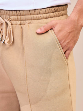 Beige Pintuck Oversize Sweatpants-MASCLN SASSAFRAS