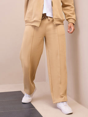 Beige Pintuck Oversize Sweatpants-MASCLN SASSAFRAS