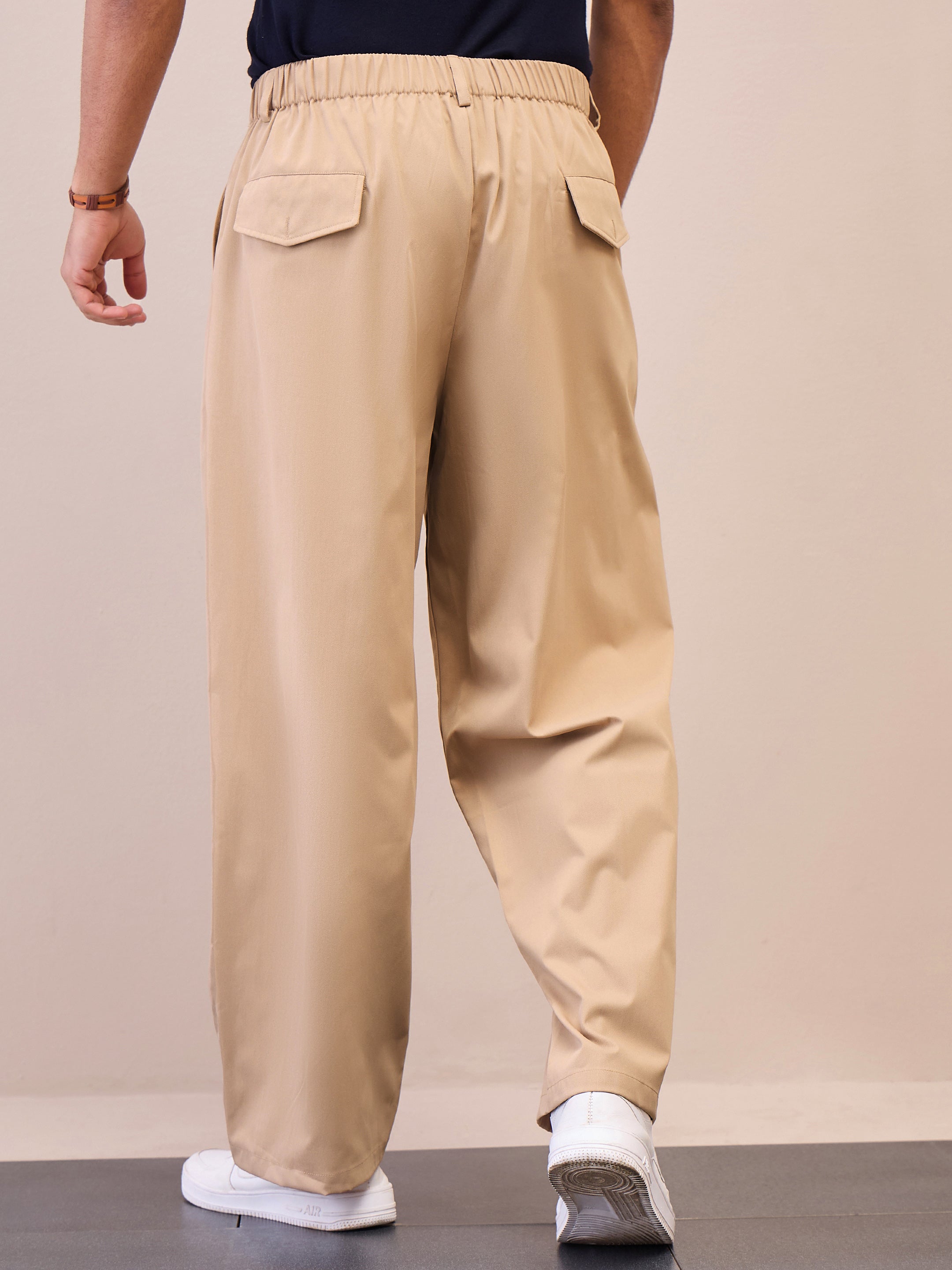 Beige Front Pleated Korean Pants-MASCLN SASSAFRAS