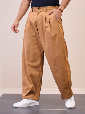 Brown Front Pleated Korean Pants-MASCLN SASSAFRAS