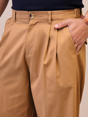 Brown Front Pleated Korean Pants-MASCLN SASSAFRAS