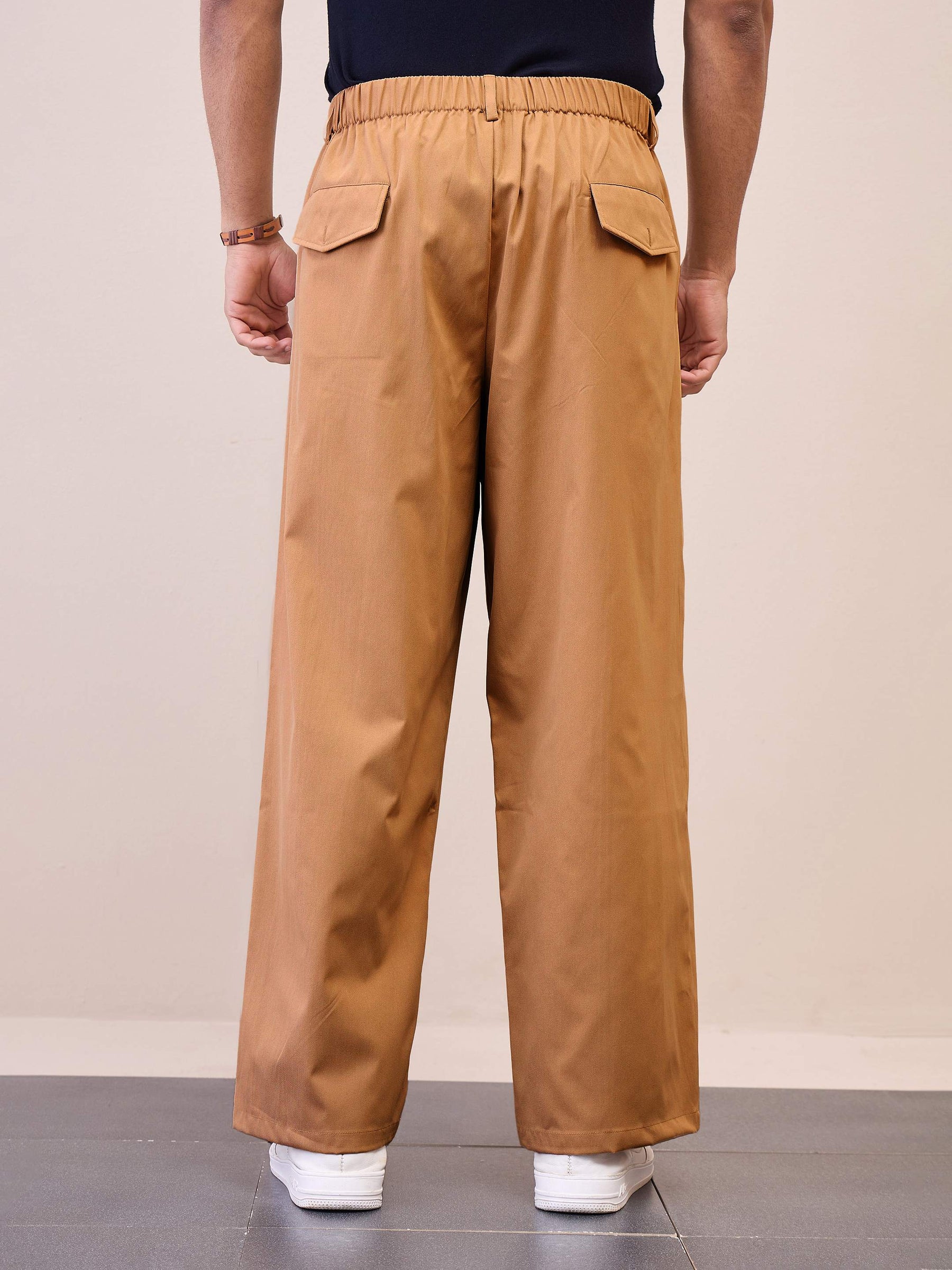 Brown Front Pleated Korean Pants-MASCLN SASSAFRAS