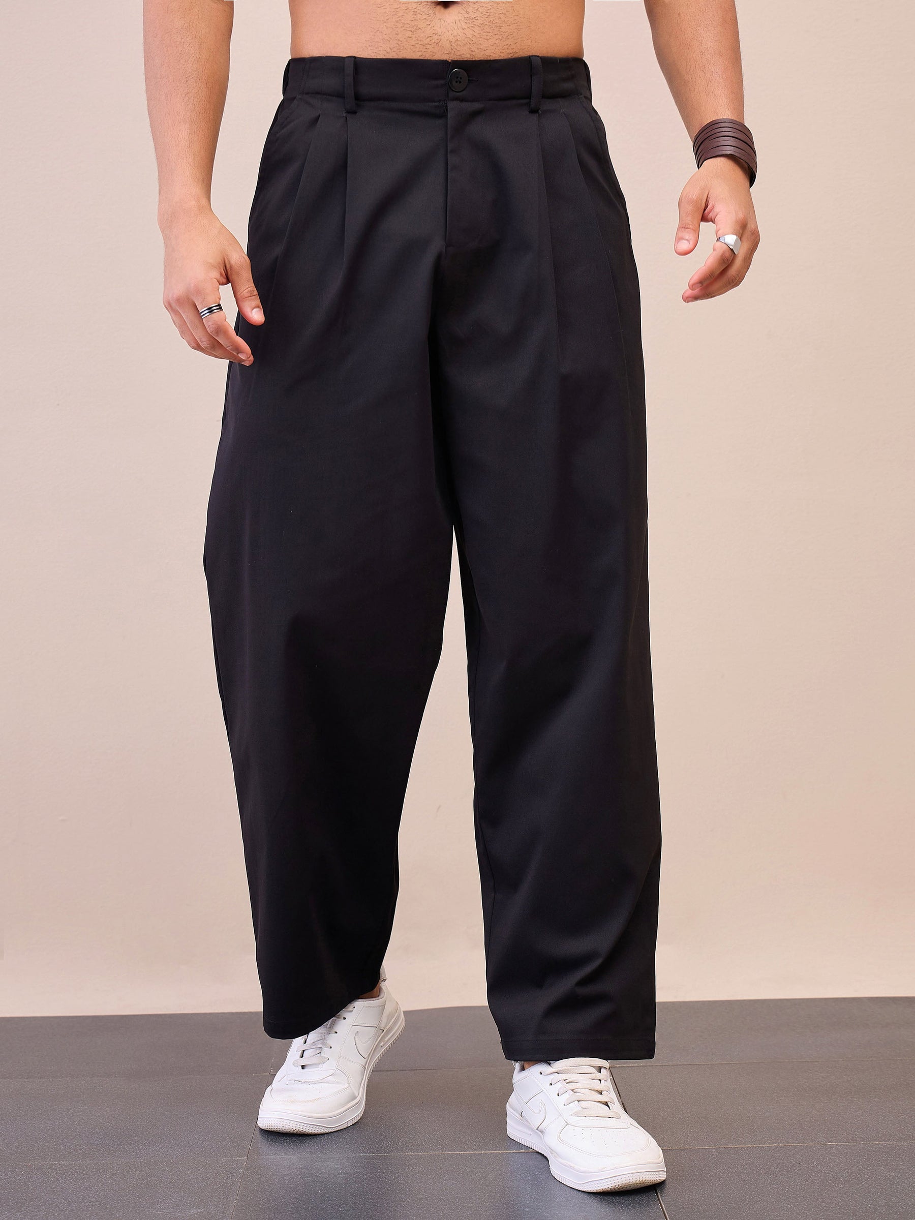 Black Front Pleated Korean Pants-MASCLN SASSAFRAS