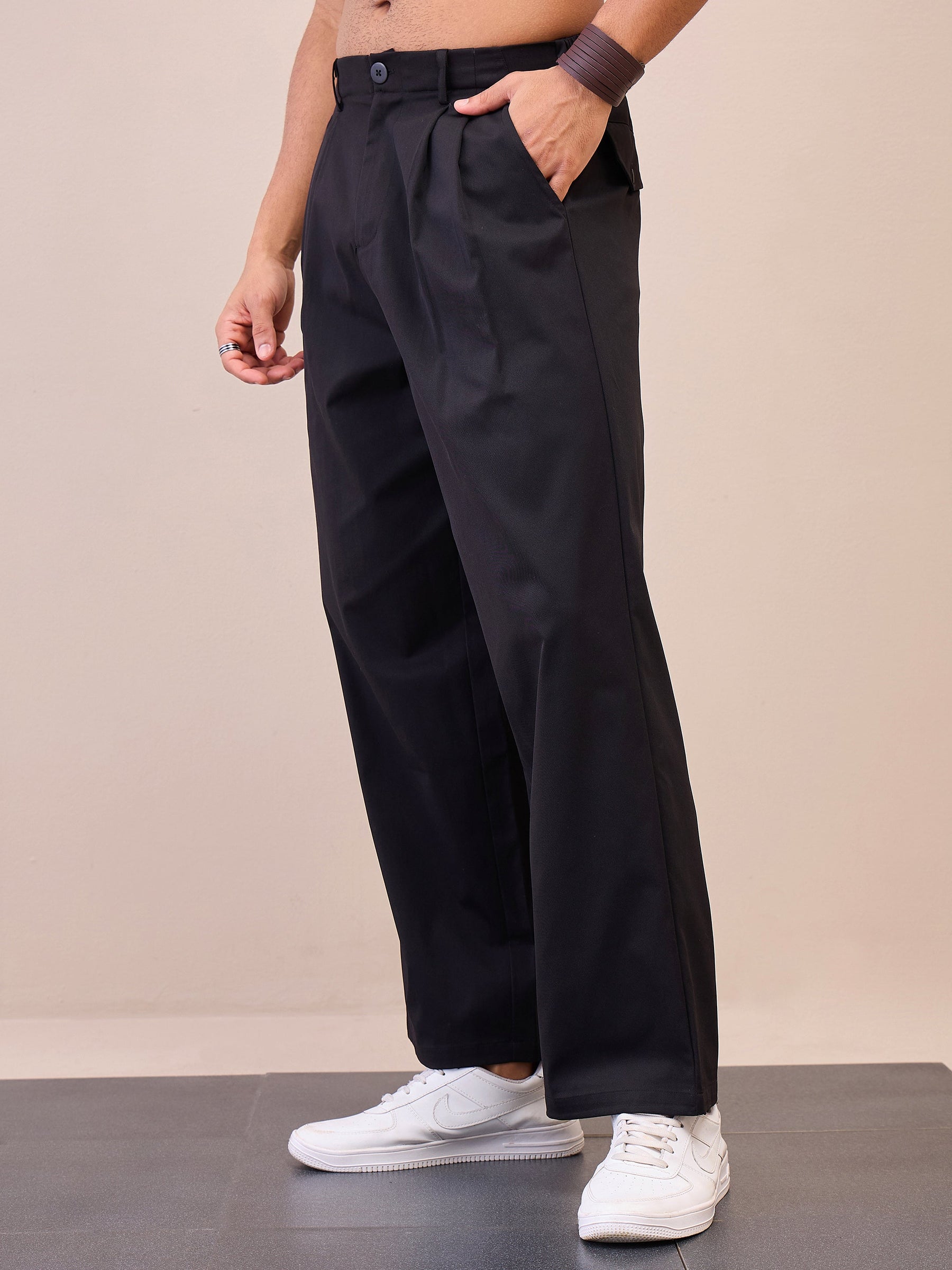 Black Front Pleated Korean Pants-MASCLN SASSAFRAS