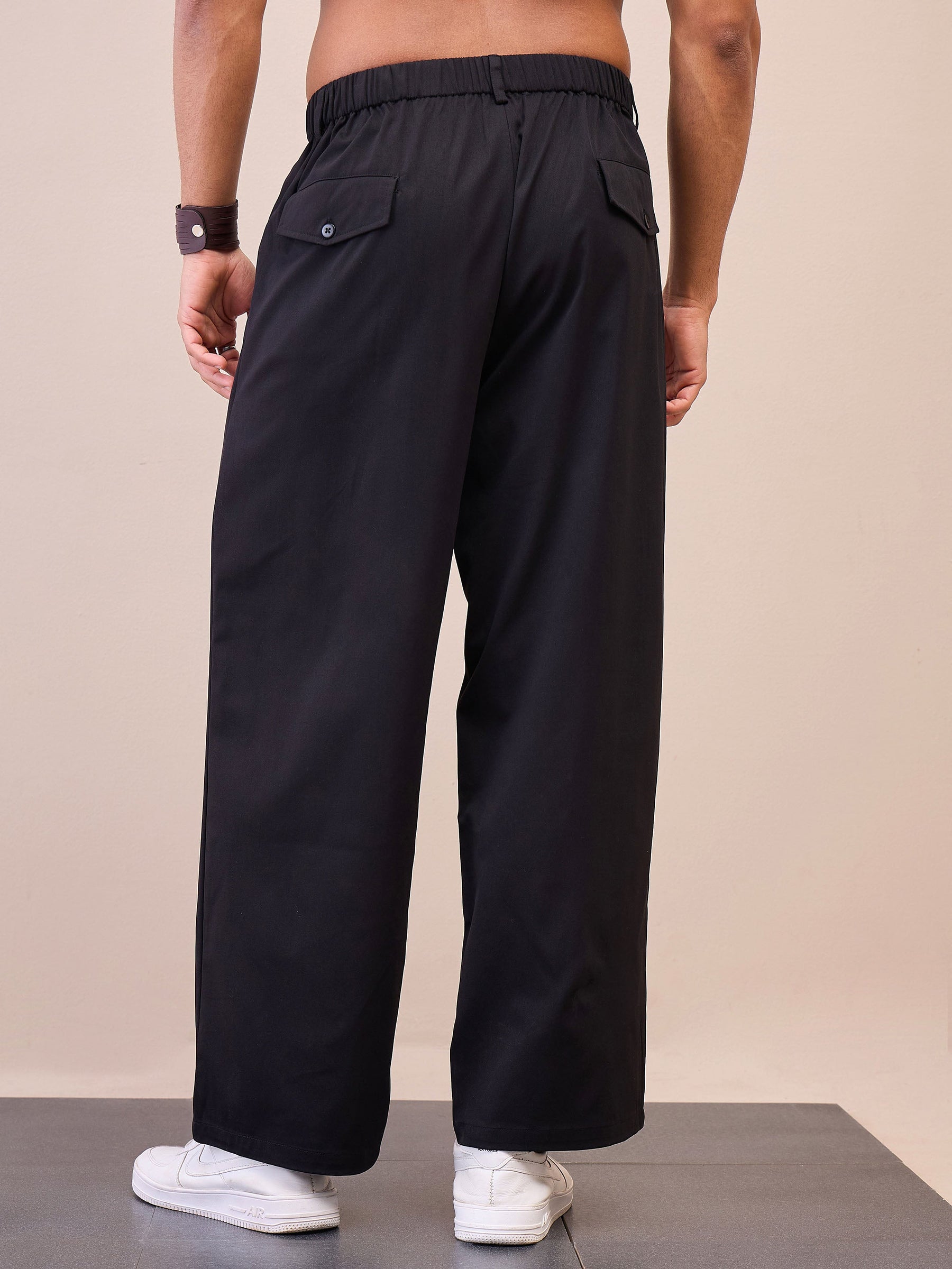 Black Front Pleated Korean Pants-MASCLN SASSAFRAS