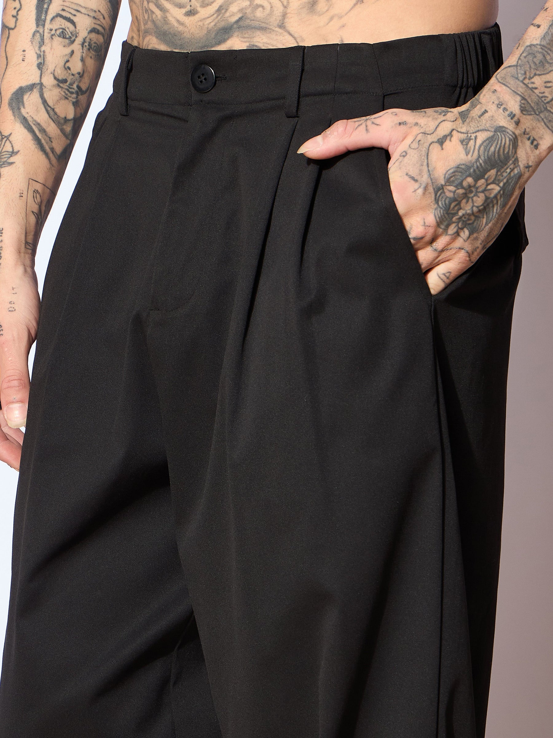 Black Front Pleated Korean Pants-MASCLN SASSAFRAS