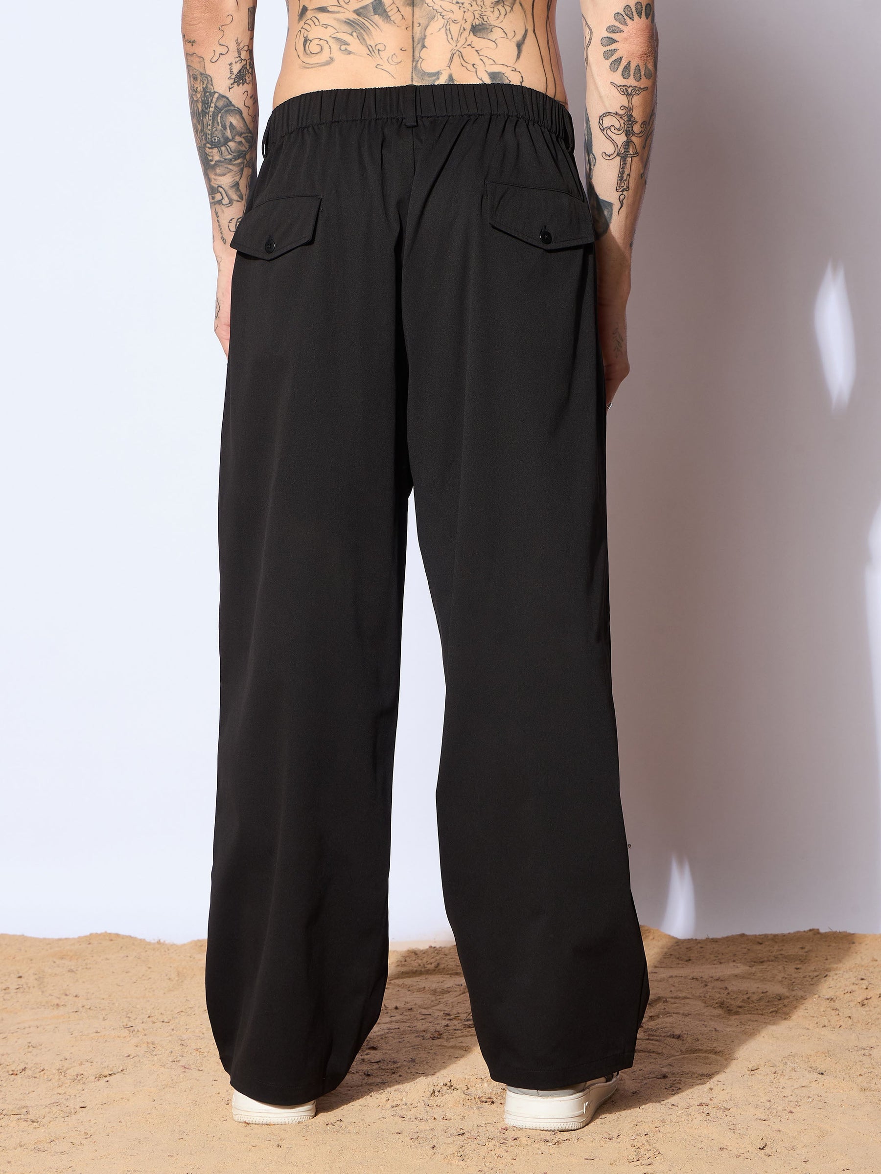 Black Front Pleated Korean Pants-MASCLN SASSAFRAS