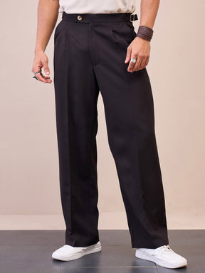 Black Korean Relax Fit Trousers-MASCLN SASSAFRAS