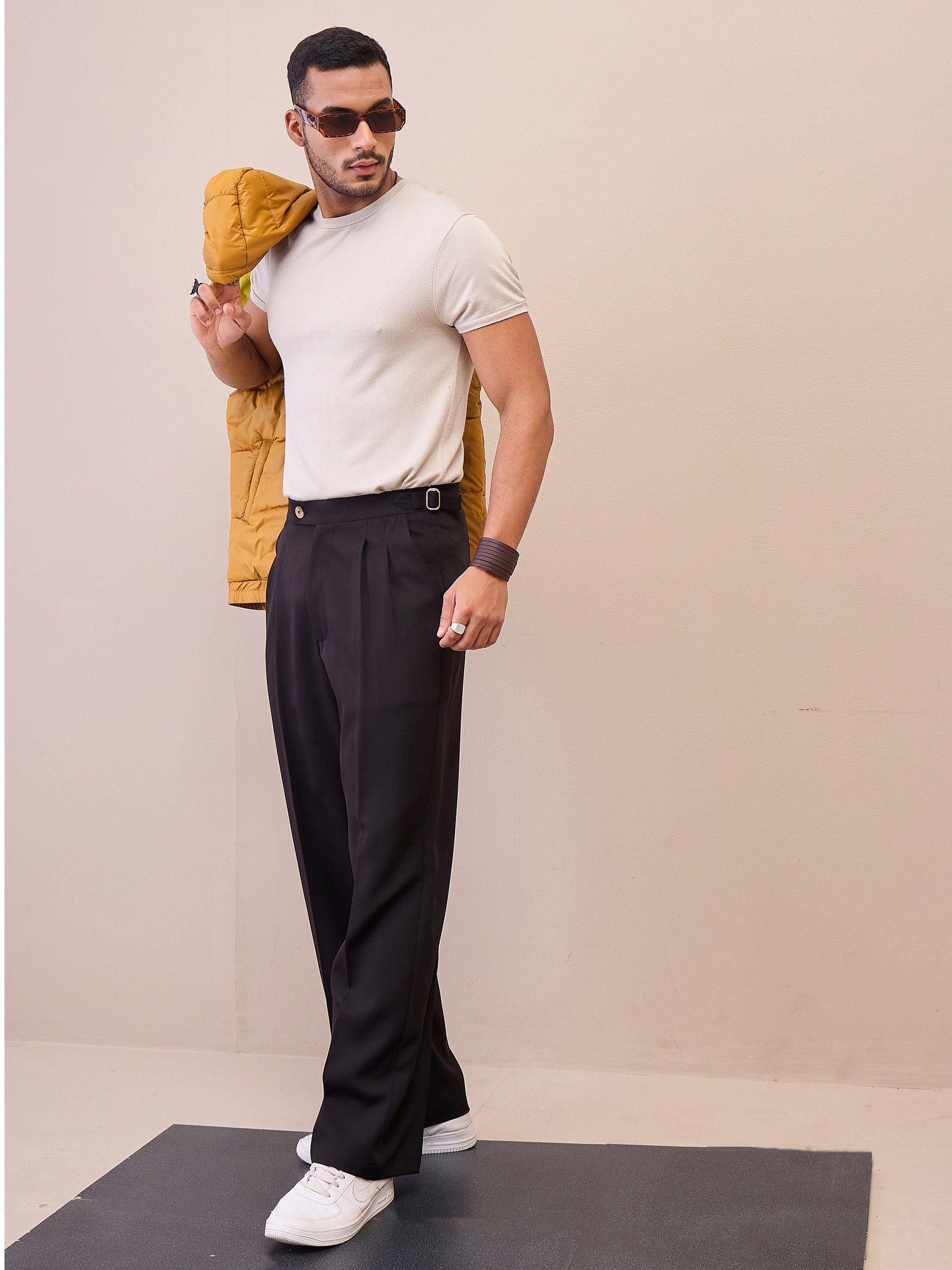 Black Korean Relax Fit Trousers-MASCLN SASSAFRAS