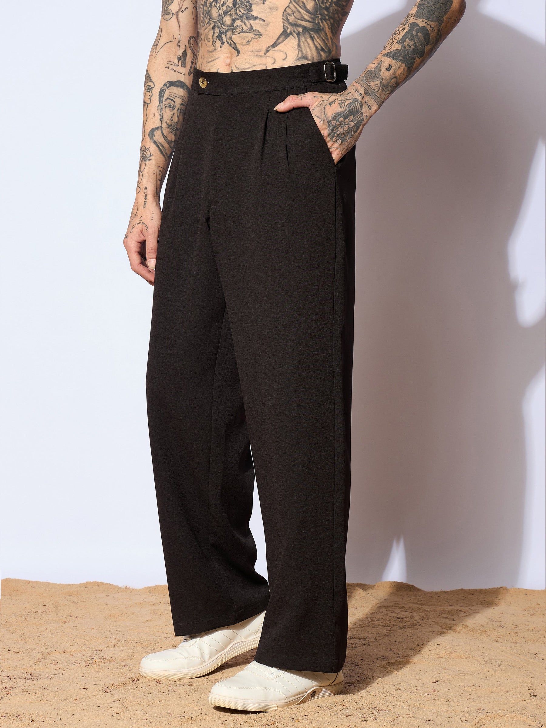 Black Korean Relax Fit Trousers-MASCLN SASSAFRAS