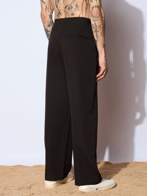 Black Korean Relax Fit Trousers-MASCLN SASSAFRAS