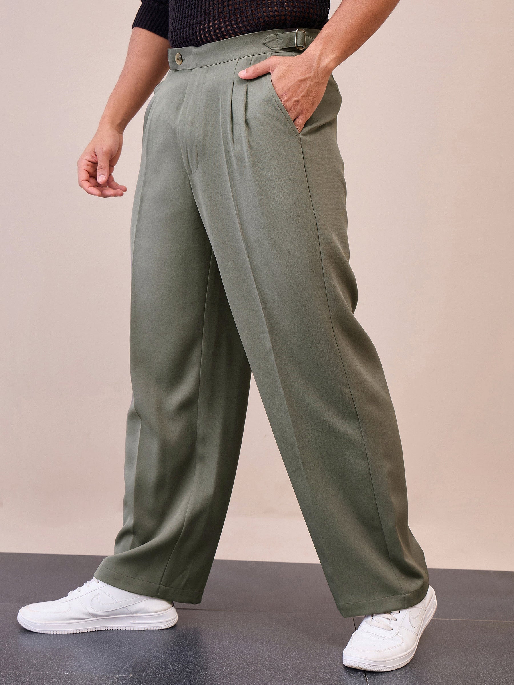 Green Korean Relax Fit Trousers-MASCLN SASSAFRAS