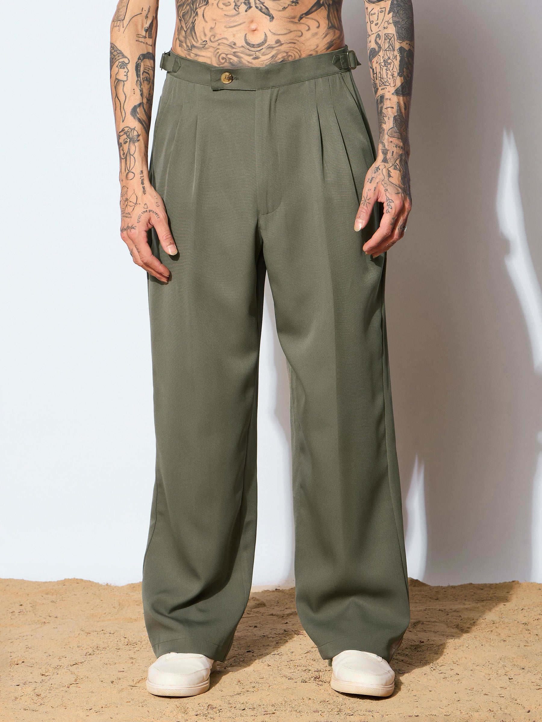 Green Korean Relax Fit Trousers-MASCLN SASSAFRAS