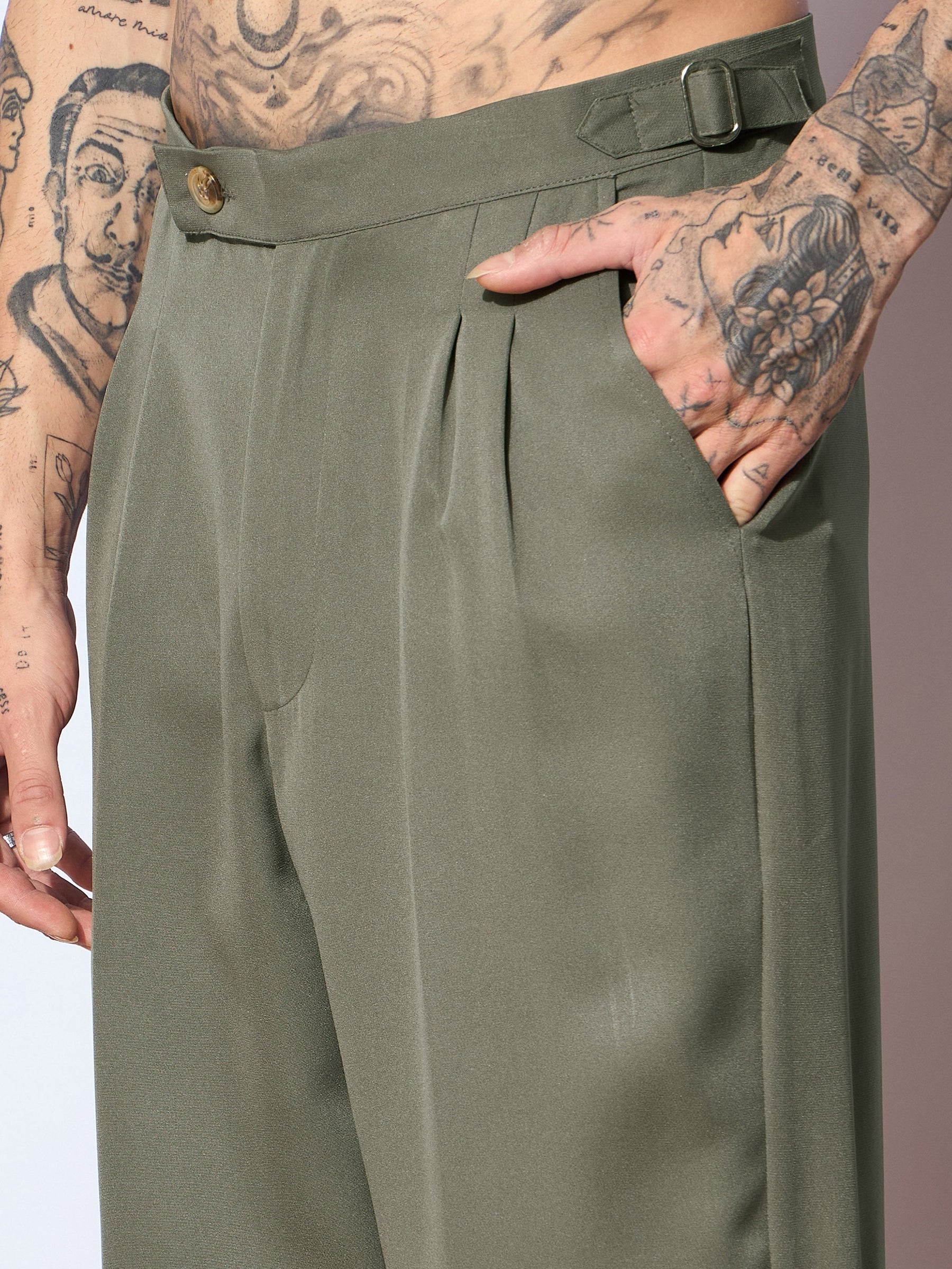 Green Korean Relax Fit Trousers-MASCLN SASSAFRAS