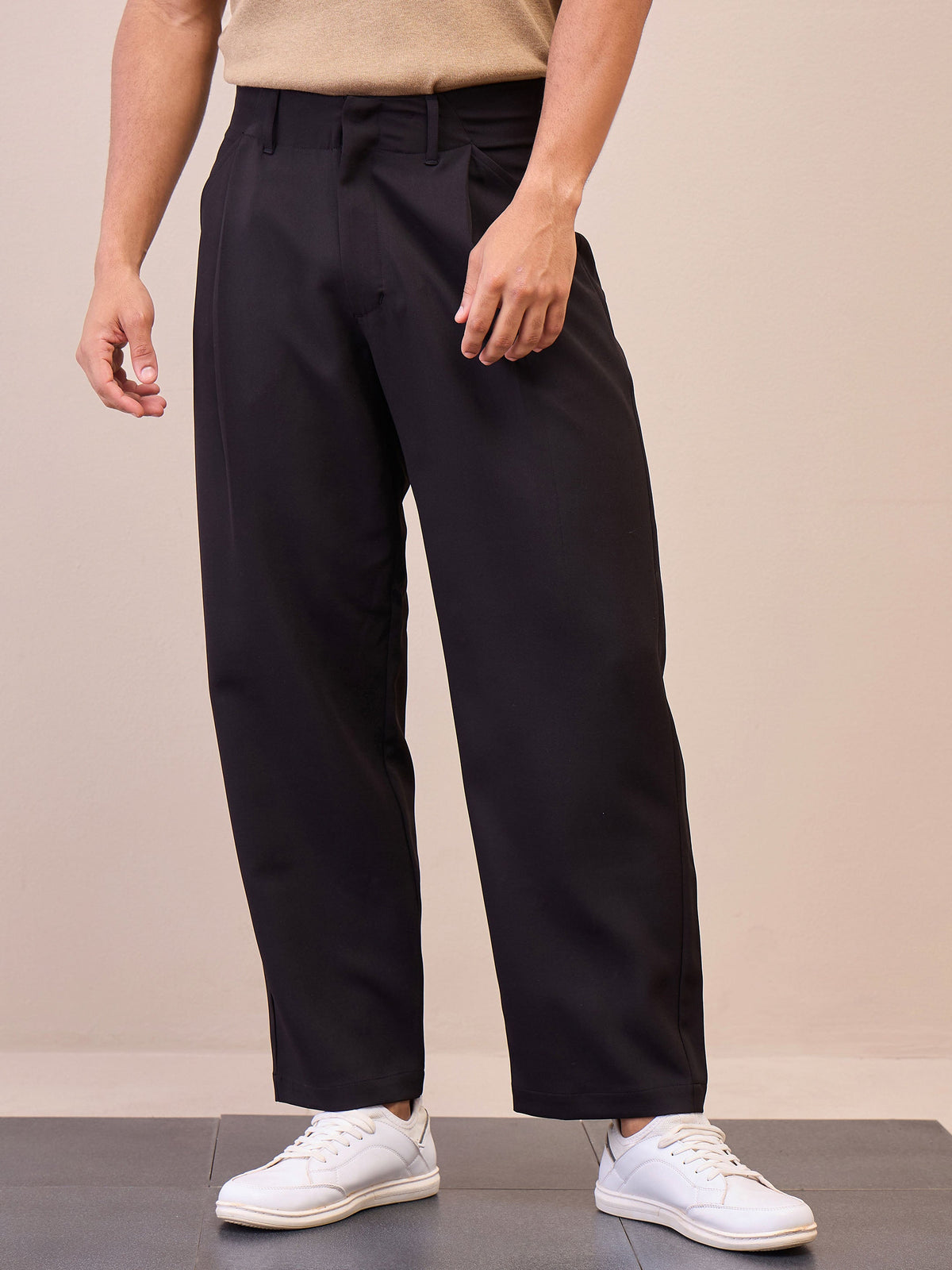 Black Straight Pleated Trousers-MASCLN SASSAFRAS