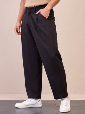 Black Straight Pleated Trousers-MASCLN SASSAFRAS