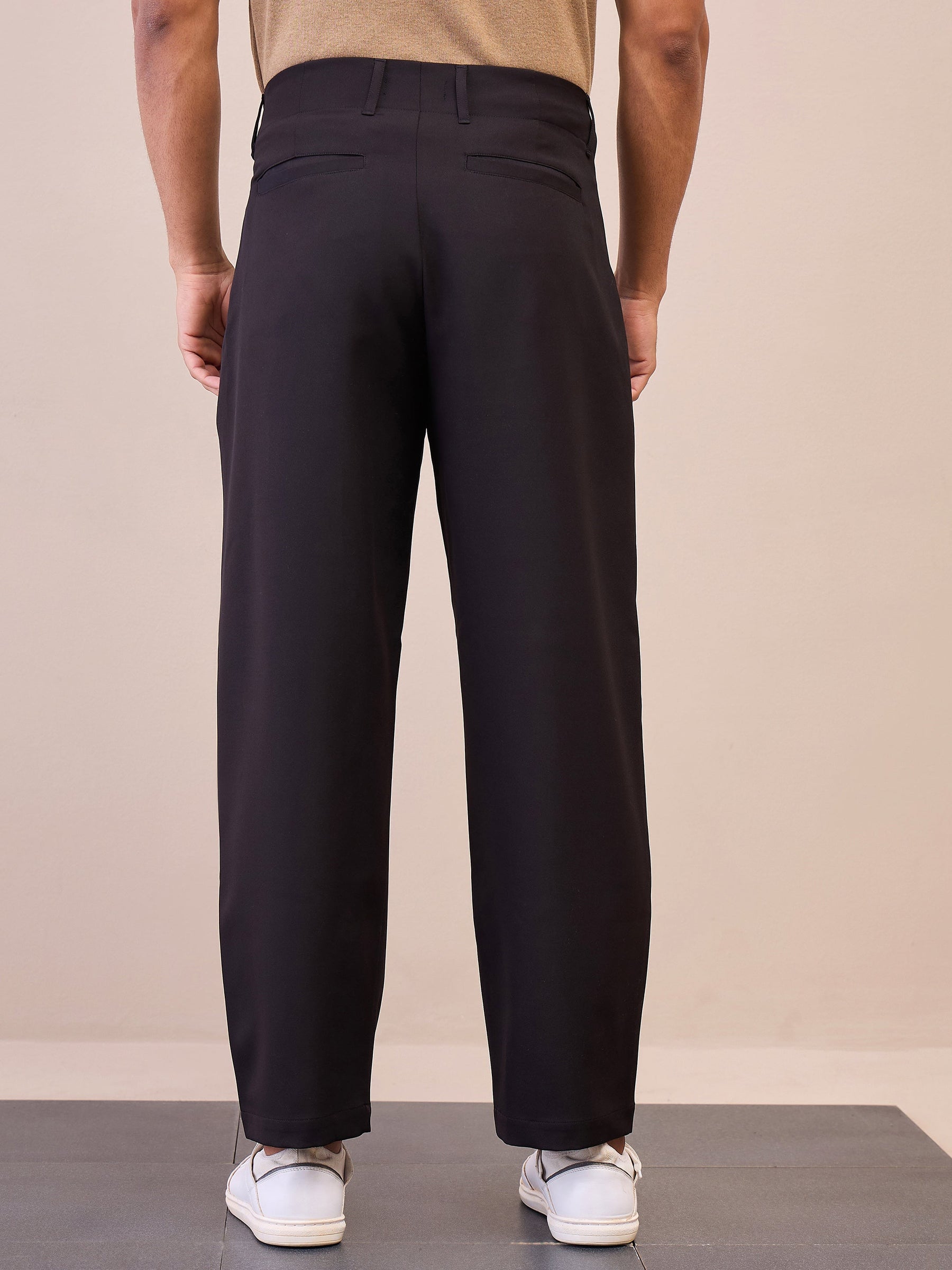 Black Straight Pleated Trousers-MASCLN SASSAFRAS