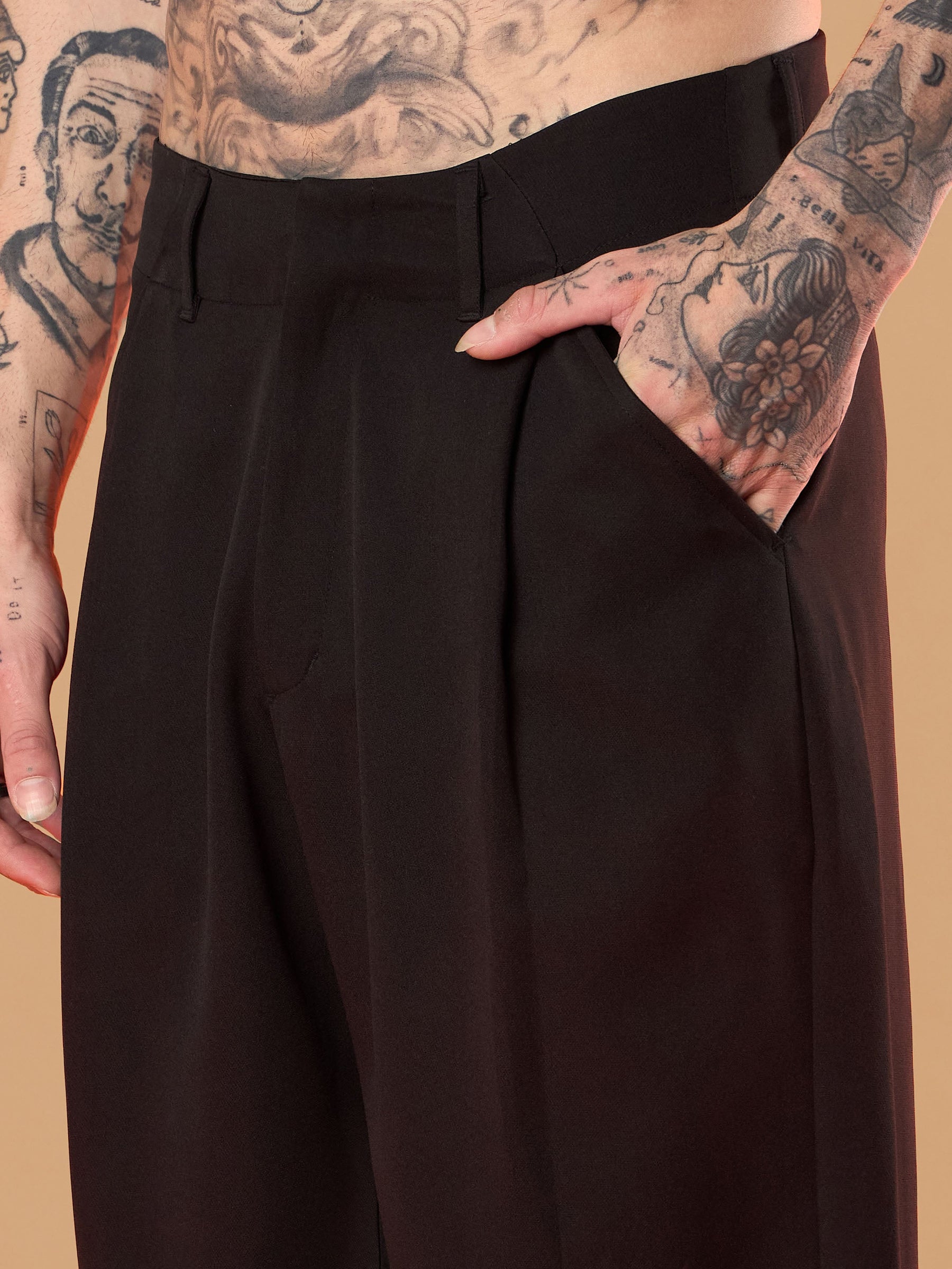 Black Straight Pleated Trousers-MASCLN SASSAFRAS