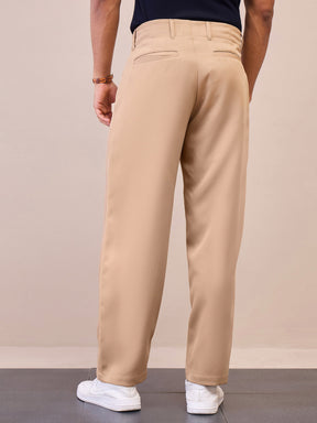 Beige Straight Pleated Trousers-MASCLN SASSAFRAS