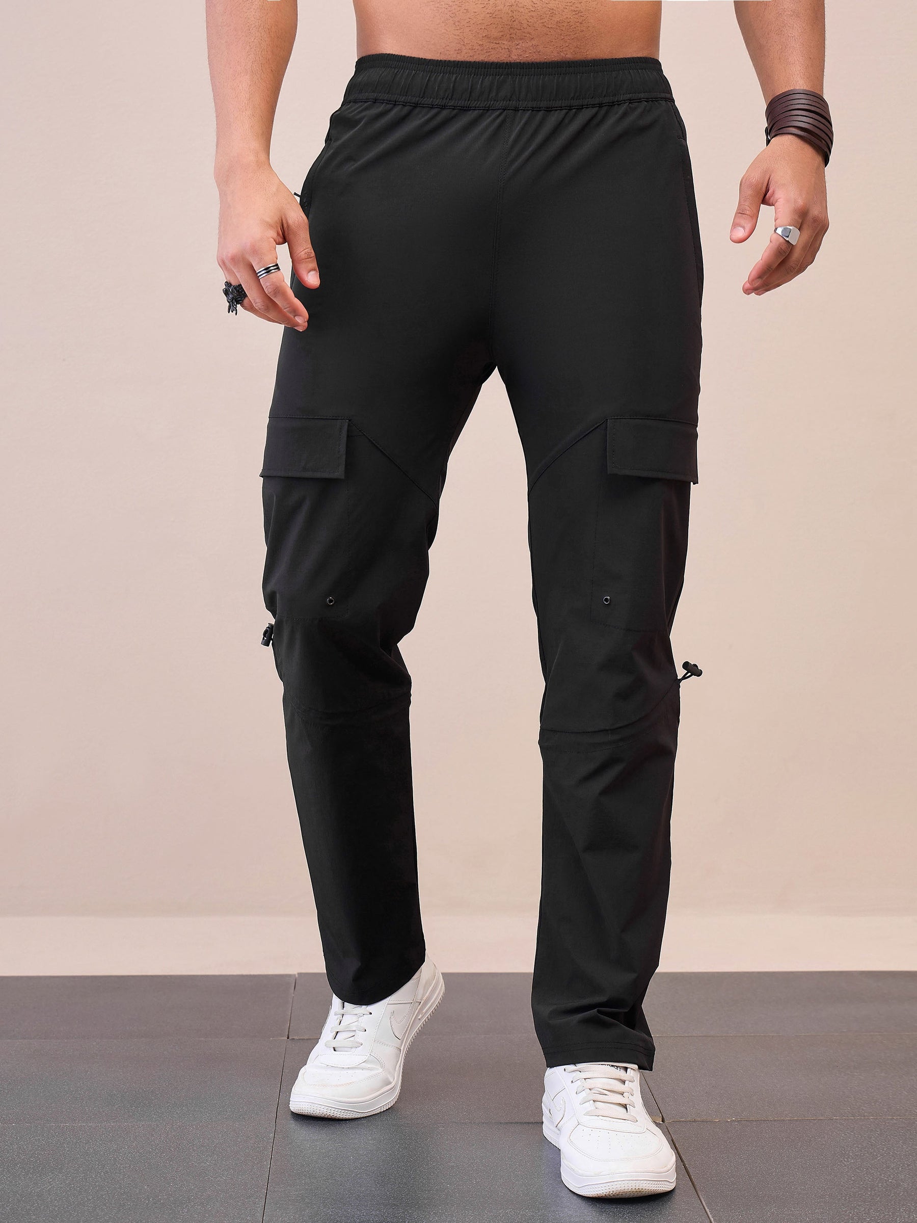 Unisex Black Front Pocket Parachute Pants-MASCLN SASSAFRAS