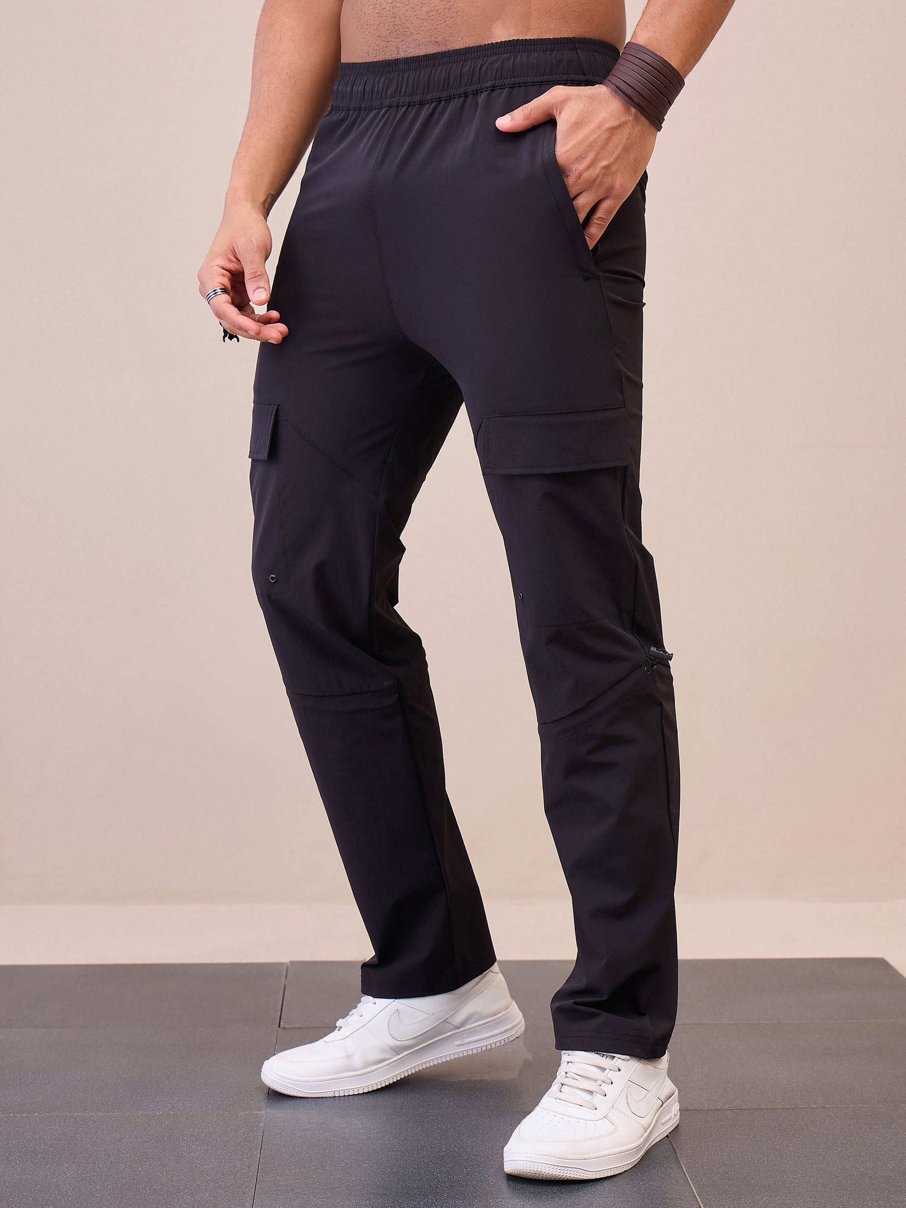 Unisex Black Front Pocket Parachute Pants-MASCLN SASSAFRAS