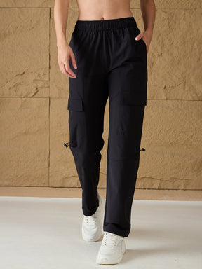 Unisex Black Front Pocket Parachute Pants-SASSAFRAS