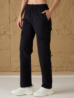 Unisex Black Front Pocket Parachute Pants-SASSAFRAS