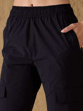 Unisex Black Front Pocket Parachute Pants-SASSAFRAS