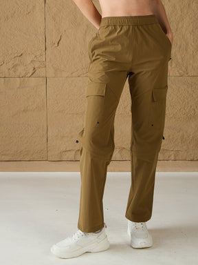 Unisex Brown Front Pocket Parachute Pants-SASSAFRAS