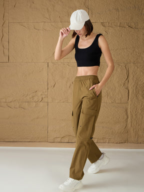 Unisex Brown Front Pocket Parachute Pants-SASSAFRAS