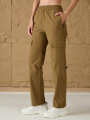 Unisex Brown Front Pocket Parachute Pants-SASSAFRAS