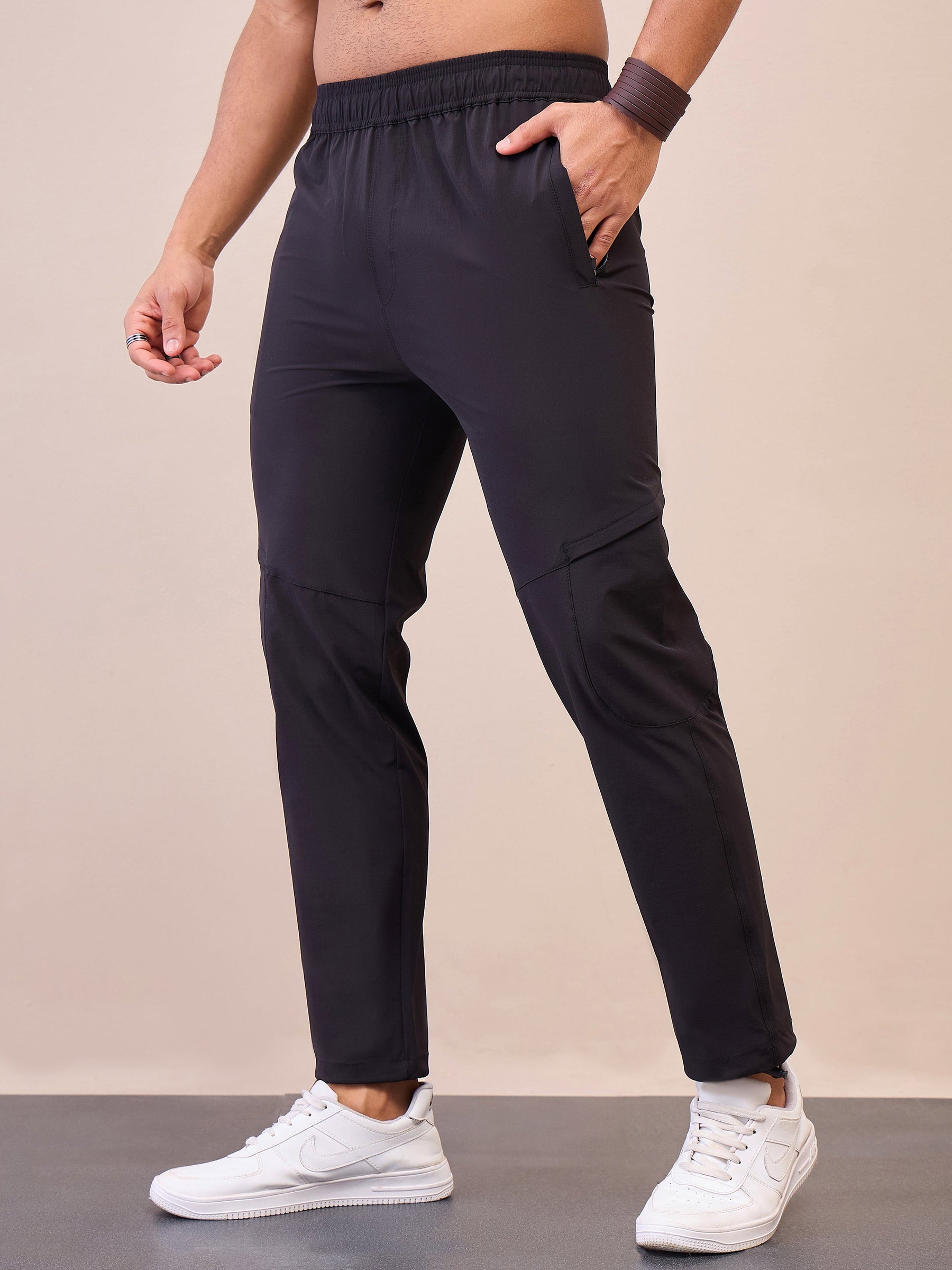 Unisex Black Front Zipper Parachute Pants-MASCLN SASSAFRAS