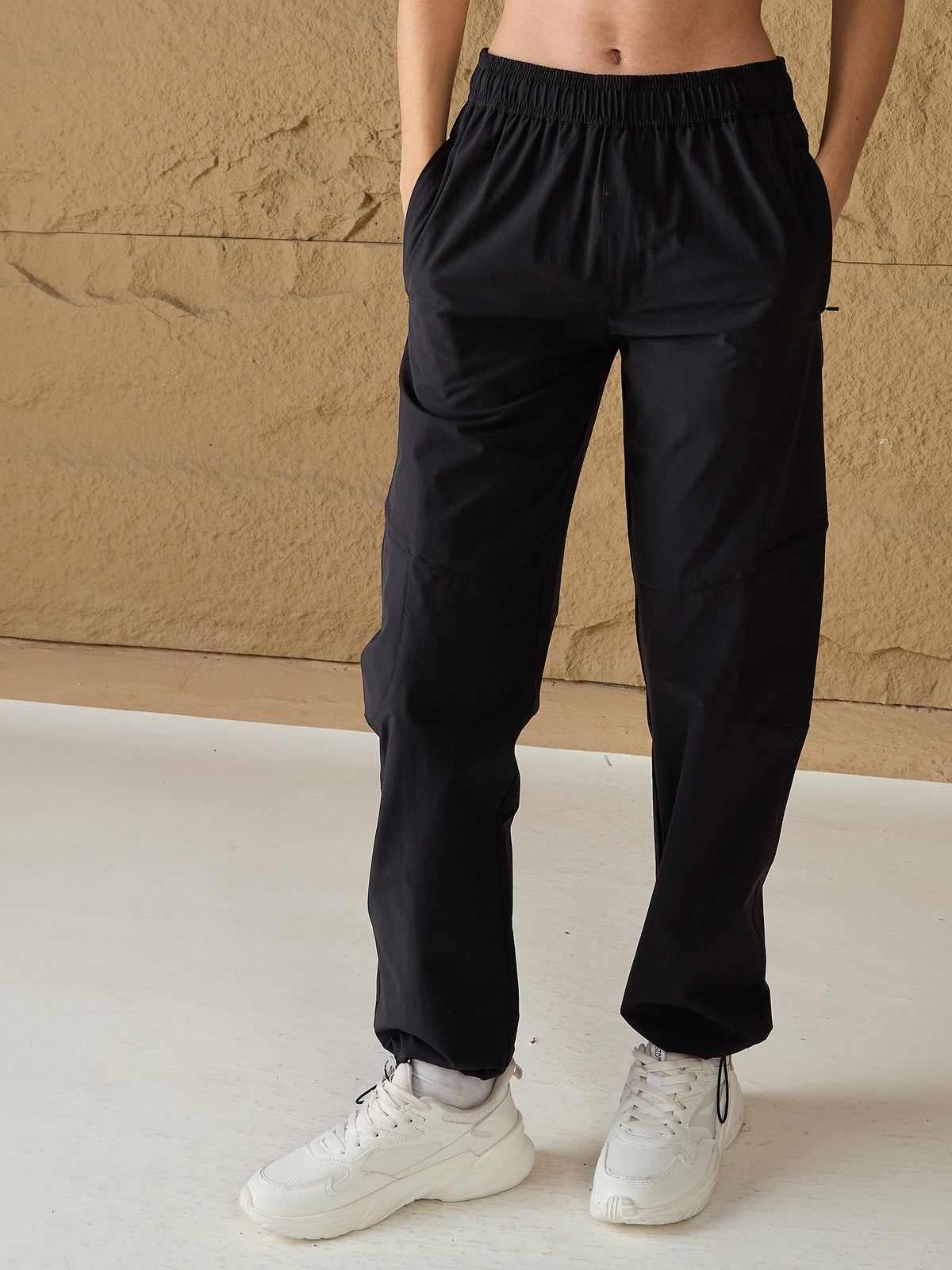 Unisex Black Front Zipper Parachute Pants-SASSAFRAS