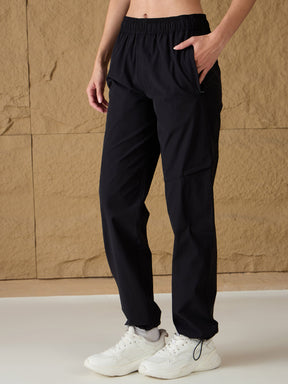 Unisex Black Front Zipper Parachute Pants-SASSAFRAS