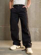 Black Twill Facing Detail Wide Leg Cargo Pants-MASCLN SASSAFRAS