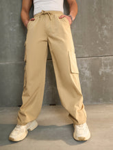 Beige Twill Elasticated Waist Wide Leg Pants-MASCLN SASSAFRAS