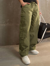 Olive Twill Elasticated Waist Wide Leg Pants-MASCLN SASSAFRAS