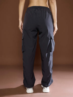 Unisex Dark Grey Side Ruched Baggy Parachute Pants-SASSAFRAS