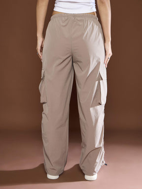 Unisex Taupe Side Ruched Baggy Parachute Pants-SASSAFRAS